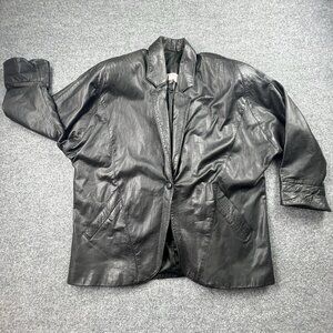 Cedar’s Woman Leather Blazer Jacket Womens 2X Black One Button Shoulder Pads